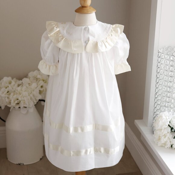 Strasburg Dress Heirloom White Cotton Satin Ivory Trim  Portrait Flower Girl NWT - Picture 5 of 5